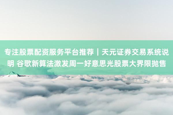 专注股票配资服务平台推荐｜天元证券交易系统说明 谷歌新算法激发周一好意思光股票大界限抛售