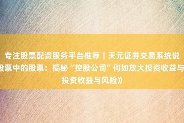 专注股票配资服务平台推荐｜天元证券交易系统说明 《股票中的股票：揭秘“控股公司”何如放大投资收益与风险》