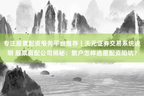 专注股票配资服务平台推荐｜天元证券交易系统说明 股票资配公司揭秘：散户怎样逃匿配资陷坑？