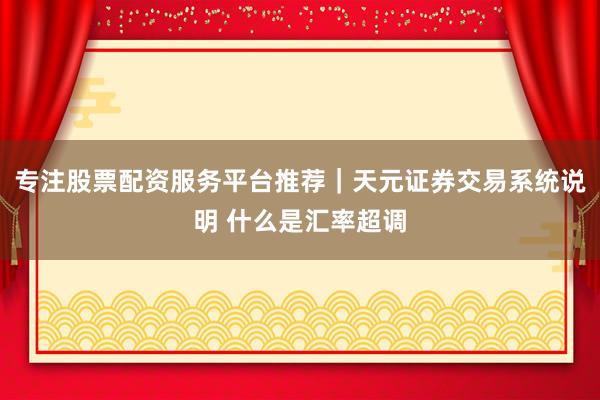 专注股票配资服务平台推荐｜天元证券交易系统说明 什么是汇率超调