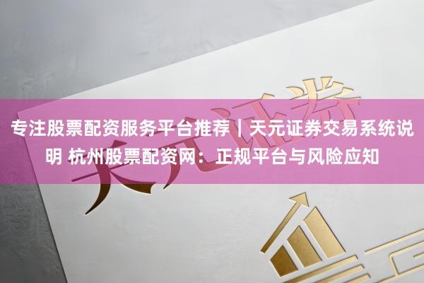 专注股票配资服务平台推荐｜天元证券交易系统说明 杭州股票配资网：正规平台与风险应知